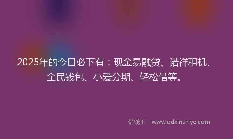 2025年的今日必下有：现金易融贷、诺祥租机、全民钱包、小爱分期、轻松借等。