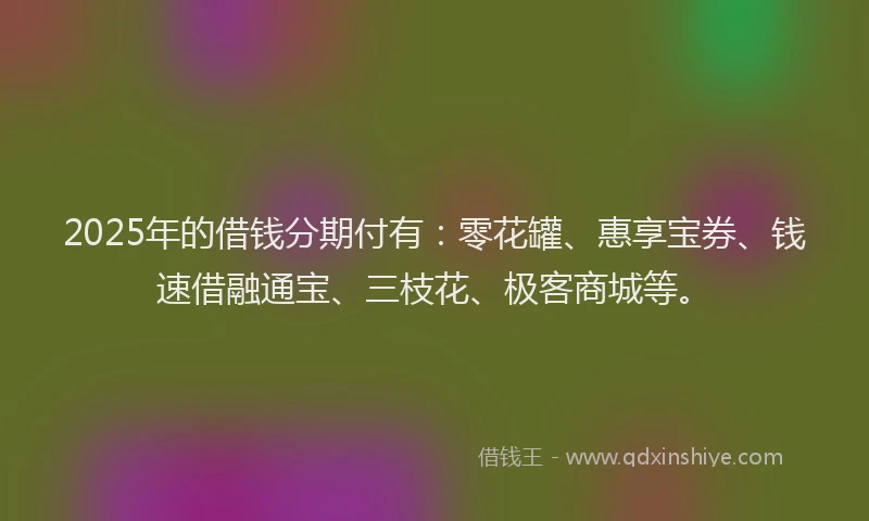 2025年的借钱分期付有：零花罐、惠享宝券、钱速借融通宝、三枝花、极客商城等。
