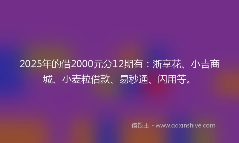 2025年的借2000元分12期有：浙享花、小吉商城、小麦粒借款、易秒通、闪用等。