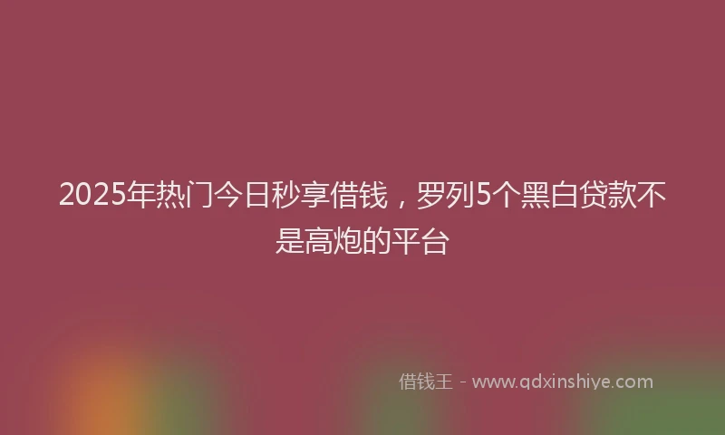 2025年热门今日秒享借钱，罗列5个黑白贷款不是高炮的平台
