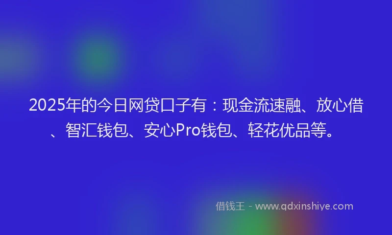 2025年的今日网贷口子有：现金流速融、放心借、智汇钱包、安心Pro钱包、轻花优品等。