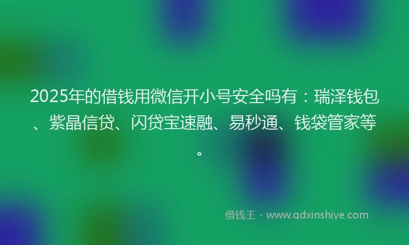 2025年的借钱用微信开小号安全吗有：瑞泽钱包、紫晶信贷、闪贷宝速融、易秒通、钱袋管家等。