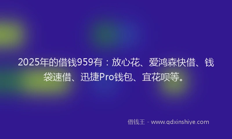 2025年的借钱959有：放心花、爱鸿森快借、钱袋速借、迅捷Pro钱包、宜花呗等。