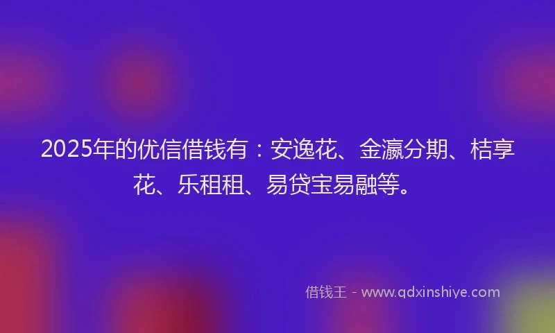 2025年的优信借钱有：安逸花、金瀛分期、桔享花、乐租租、易贷宝易融等。