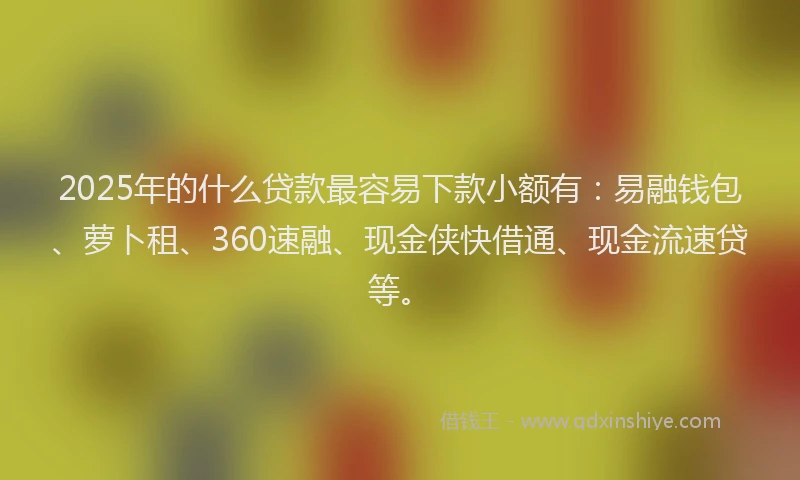 2025年的什么贷款最容易下款小额有：易融钱包、萝卜租、360速融、现金侠快借通、现金流速贷等。