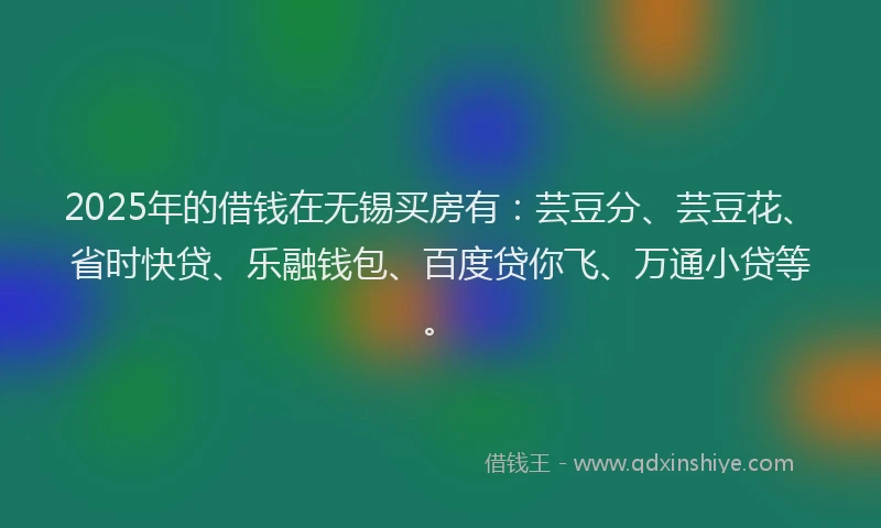 2025年的借钱在无锡买房有：芸豆分、芸豆花、省时快贷、乐融钱包、百度贷你飞、万通小贷等。