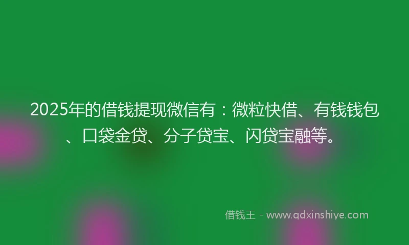 2025年的借钱提现微信有：微粒快借、有钱钱包、口袋金贷、分子贷宝、闪贷宝融等。