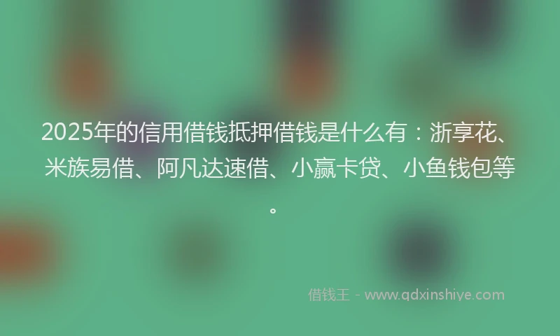 2025年的信用借钱抵押借钱是什么有：浙享花、米族易借、阿凡达速借、小赢卡贷、小鱼钱包等。