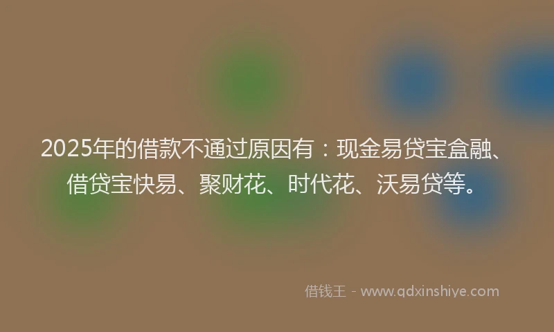 2025年的借款不通过原因有：现金易贷宝盒融、借贷宝快易、聚财花、时代花、沃易贷等。