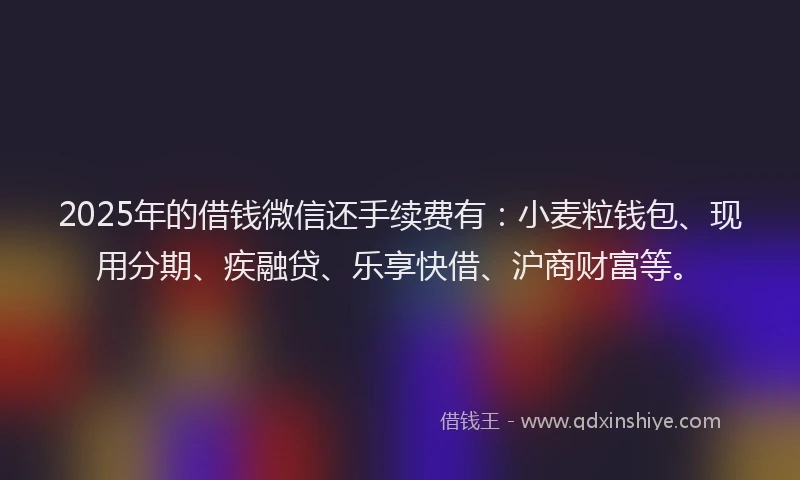 2025年的借钱微信还手续费有：小麦粒钱包、现用分期、疾融贷、乐享快借、沪商财富等。