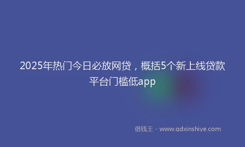 2025年热门今日必放网贷，概括5个新上线贷款平台门槛低app