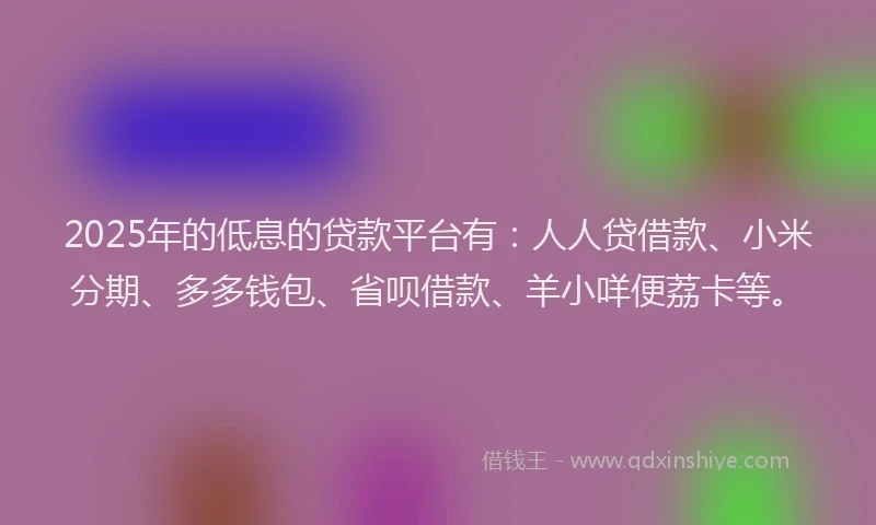 2025年的低息的贷款平台有：人人贷借款、小米分期、多多钱包、省呗借款、羊小咩便荔卡等。