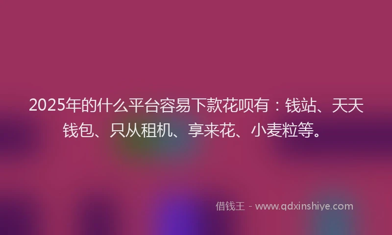 2025年的什么平台容易下款花呗有：钱站、天天钱包、只从租机、享来花、小麦粒等。