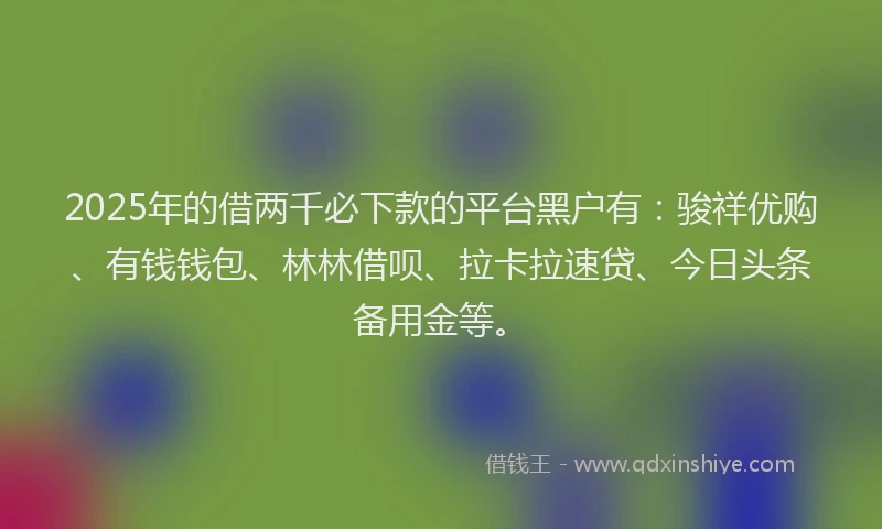 2025年的借两千必下款的平台黑户有：骏祥优购、有钱钱包、林林借呗、拉卡拉速贷、今日头条备用金等。