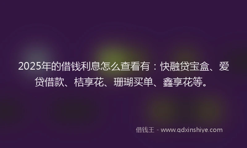 2025年的借钱利息怎么查看有：快融贷宝盒、爱贷借款、桔享花、珊瑚买单、鑫享花等。