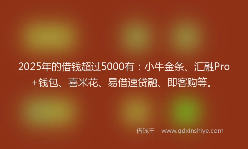 2025年的借钱超过5000有：小牛金条、汇融Pro+钱包、喜米花、易借速贷融、即客购等。