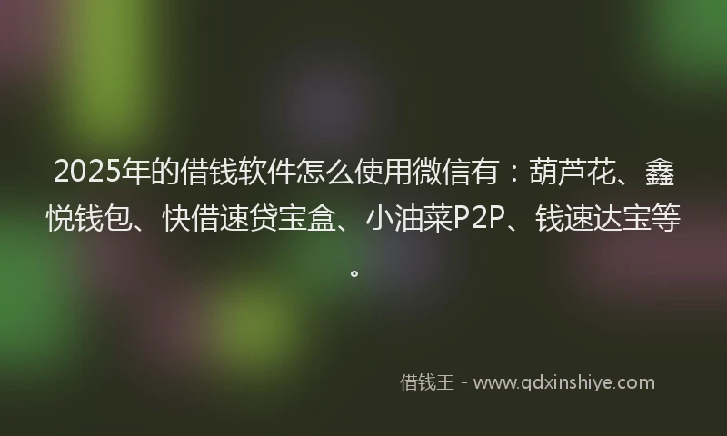 2025年的借钱软件怎么使用微信有：葫芦花、鑫悦钱包、快借速贷宝盒、小油菜P2P、钱速达宝等。