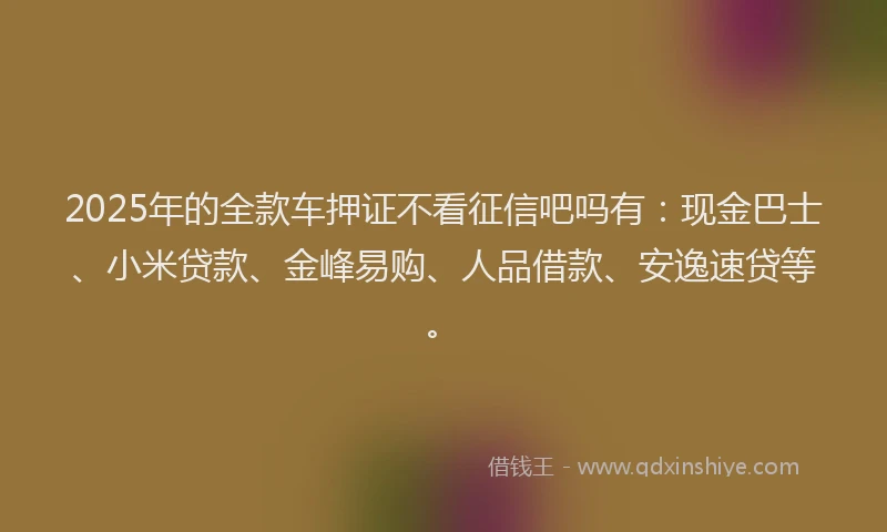 2025年的全款车押证不看征信吧吗有：现金巴士、小米贷款、金峰易购、人品借款、安逸速贷等。