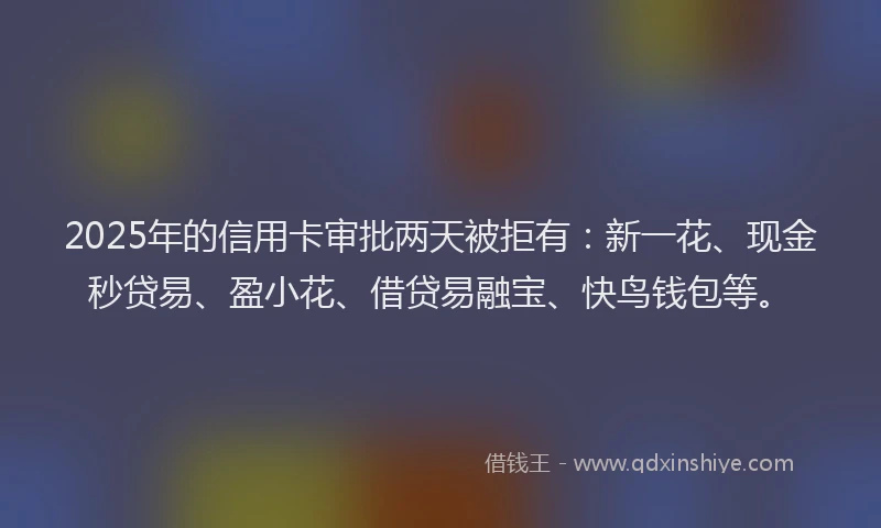 2025年的信用卡审批两天被拒有：新一花、现金秒贷易、盈小花、借贷易融宝、快鸟钱包等。