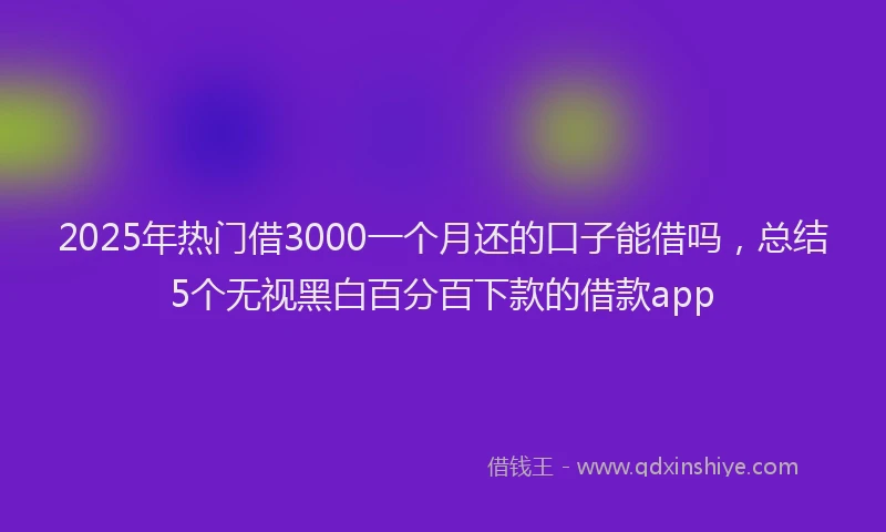 2025年热门借3000一个月还的口子能借吗，总结5个无视黑白百分百下款的借款app