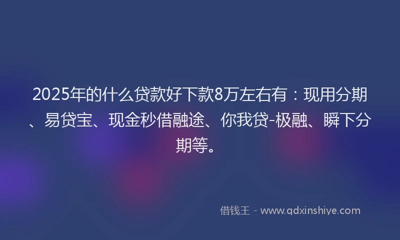2025年的什么贷款好下款8万左右有：现用分期、易贷宝、现金秒借融途、你我贷-极融、瞬下分期等。