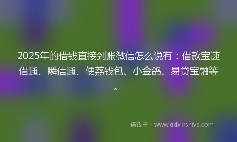 2025年的借钱直接到账微信怎么说有：借款宝速借通、瞬信通、便荔钱包、小金鸽、易贷宝融等。