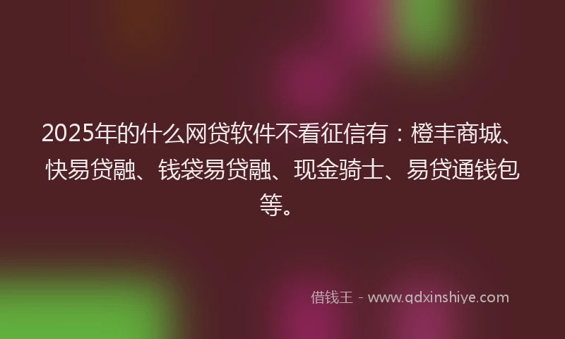 2025年的什么网贷软件不看征信有：橙丰商城、快易贷融、钱袋易贷融、现金骑士、易贷通钱包等。