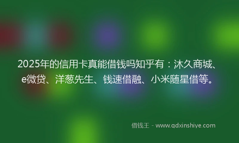 2025年的信用卡真能借钱吗知乎有：沐久商城、e微贷、洋葱先生、钱速借融、小米随星借等。