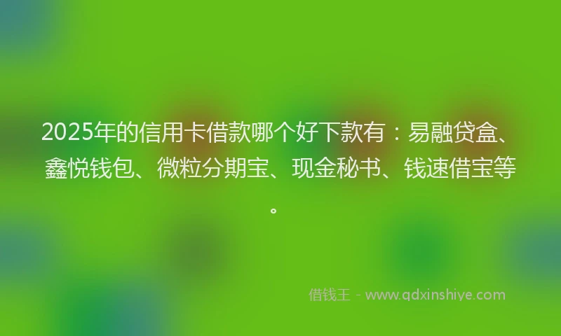 2025年的信用卡借款哪个好下款有：易融贷盒、鑫悦钱包、微粒分期宝、现金秘书、钱速借宝等。