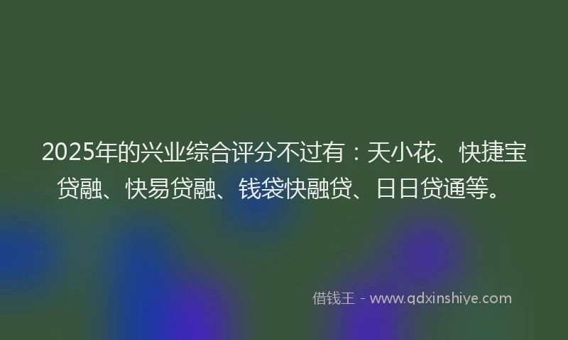 2025年的兴业综合评分不过有：天小花、快捷宝贷融、快易贷融、钱袋快融贷、日日贷通等。