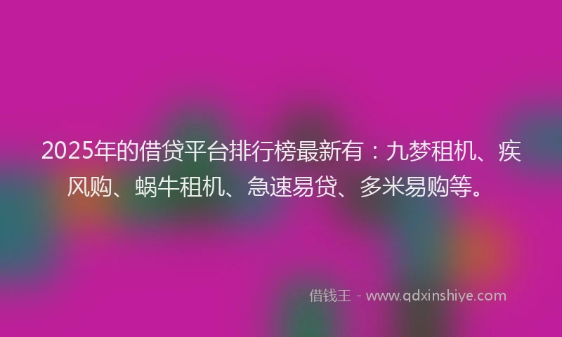 2025年的借贷平台排行榜最新有：九梦租机、疾风购、蜗牛租机、急速易贷、多米易购等。