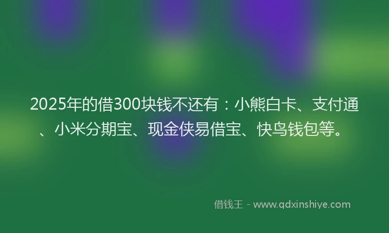 2025年的借300块钱不还有：小熊白卡、支付通、小米分期宝、现金侠易借宝、快鸟钱包等。