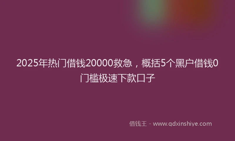 2025年热门借钱20000救急，概括5个黑户借钱0门槛极速下款口子