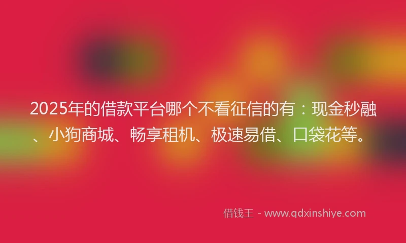 2025年的借款平台哪个不看征信的有：现金秒融、小狗商城、畅享租机、极速易借、口袋花等。