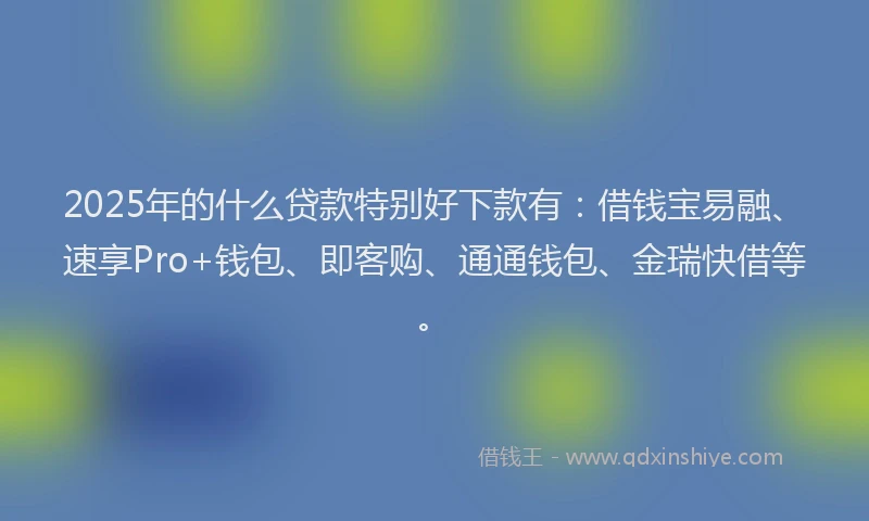 2025年的什么贷款特别好下款有：借钱宝易融、速享Pro+钱包、即客购、通通钱包、金瑞快借等。