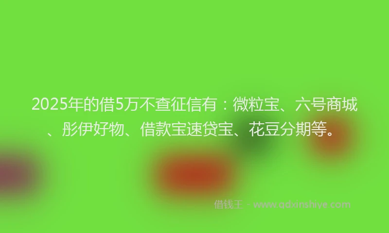 2025年的借5万不查征信有：微粒宝、六号商城、彤伊好物、借款宝速贷宝、花豆分期等。