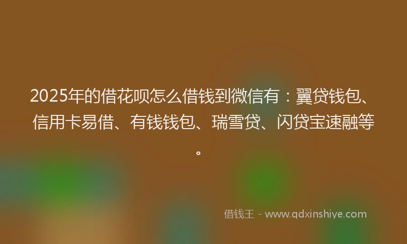 2025年的借花呗怎么借钱到微信有：翼贷钱包、信用卡易借、有钱钱包、瑞雪贷、闪贷宝速融等。