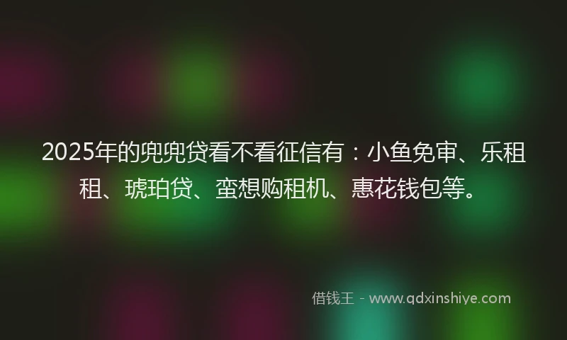 2025年的兜兜贷看不看征信有：小鱼免审、乐租租、琥珀贷、蛮想购租机、惠花钱包等。