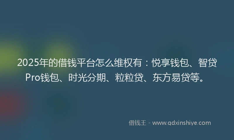 2025年的借钱平台怎么维权有：悦享钱包、智贷Pro钱包、时光分期、粒粒贷、东方易贷等。