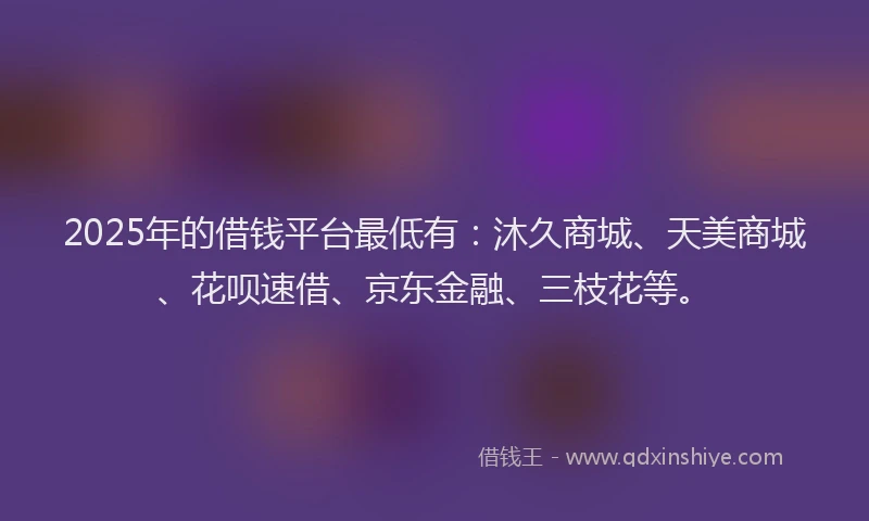 2025年的借钱平台最低有：沐久商城、天美商城、花呗速借、京东金融、三枝花等。