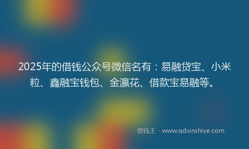 2025年的借钱公众号微信名有：易融贷宝、小米粒、鑫融宝钱包、金瀛花、借款宝易融等。