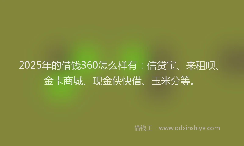 2025年的借钱360怎么样有：信贷宝、来租呗、金卡商城、现金侠快借、玉米分等。