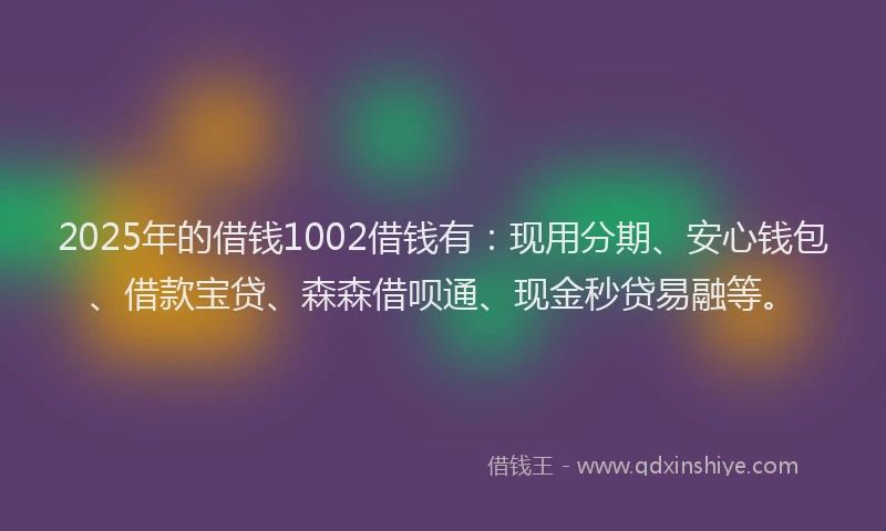 2025年的借钱1002借钱有：现用分期、安心钱包、借款宝贷、森森借呗通、现金秒贷易融等。