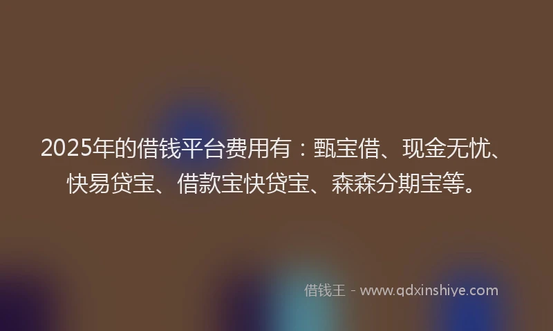 2025年的借钱平台费用有：甄宝借、现金无忧、快易贷宝、借款宝快贷宝、森森分期宝等。