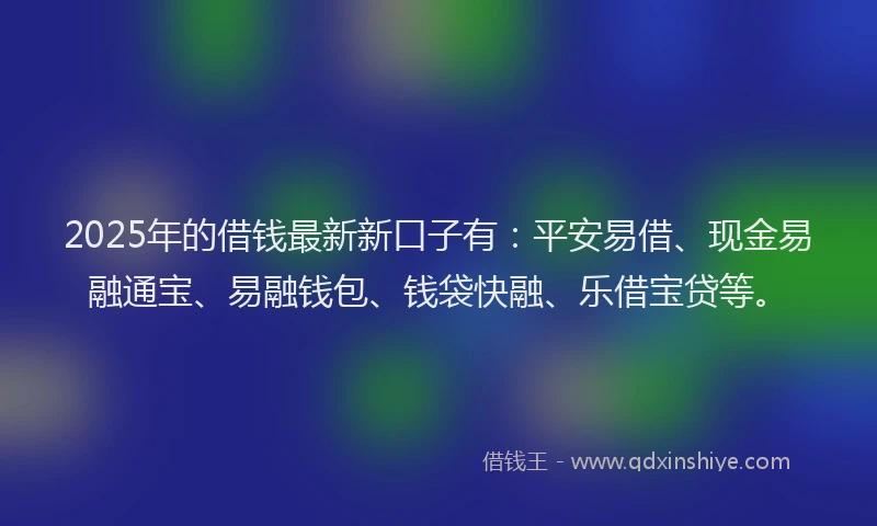 2025年的借钱最新新口子有：平安易借、现金易融通宝、易融钱包、钱袋快融、乐借宝贷等。