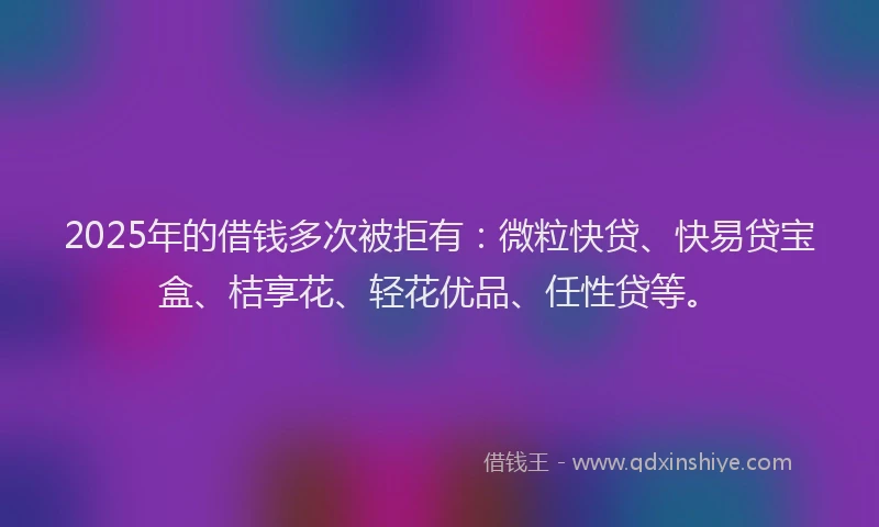 2025年的借钱多次被拒有：微粒快贷、快易贷宝盒、桔享花、轻花优品、任性贷等。
