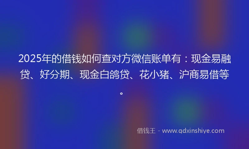 2025年的借钱如何查对方微信账单有：现金易融贷、好分期、现金白鸽贷、花小猪、沪商易借等。