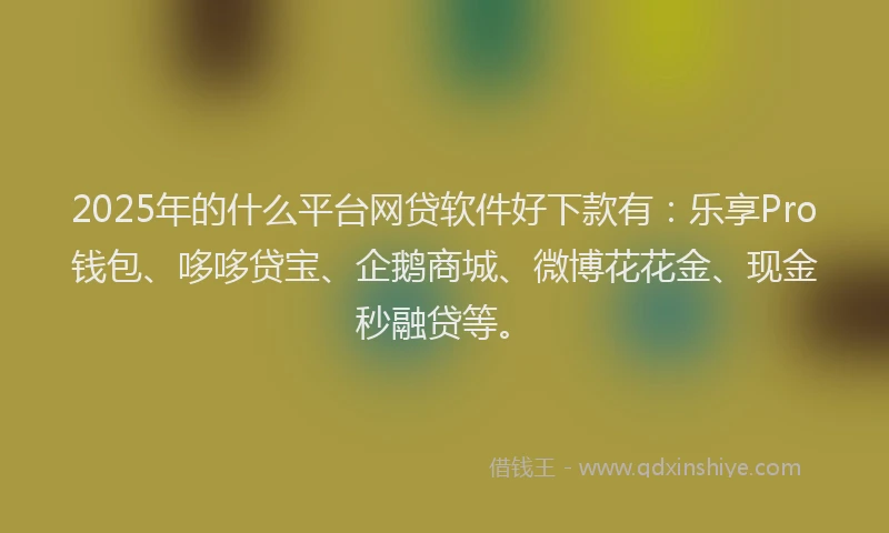 2025年的什么平台网贷软件好下款有：乐享Pro钱包、哆哆贷宝、企鹅商城、微博花花金、现金秒融贷等。