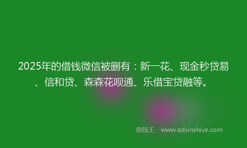 2025年的借钱微信被删有：新一花、现金秒贷易、信和贷、森森花呗通、乐借宝贷融等。