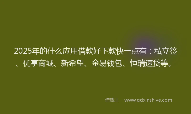 2025年的什么应用借款好下款快一点有：私立签、优享商城、新希望、金易钱包、恒瑞速贷等。